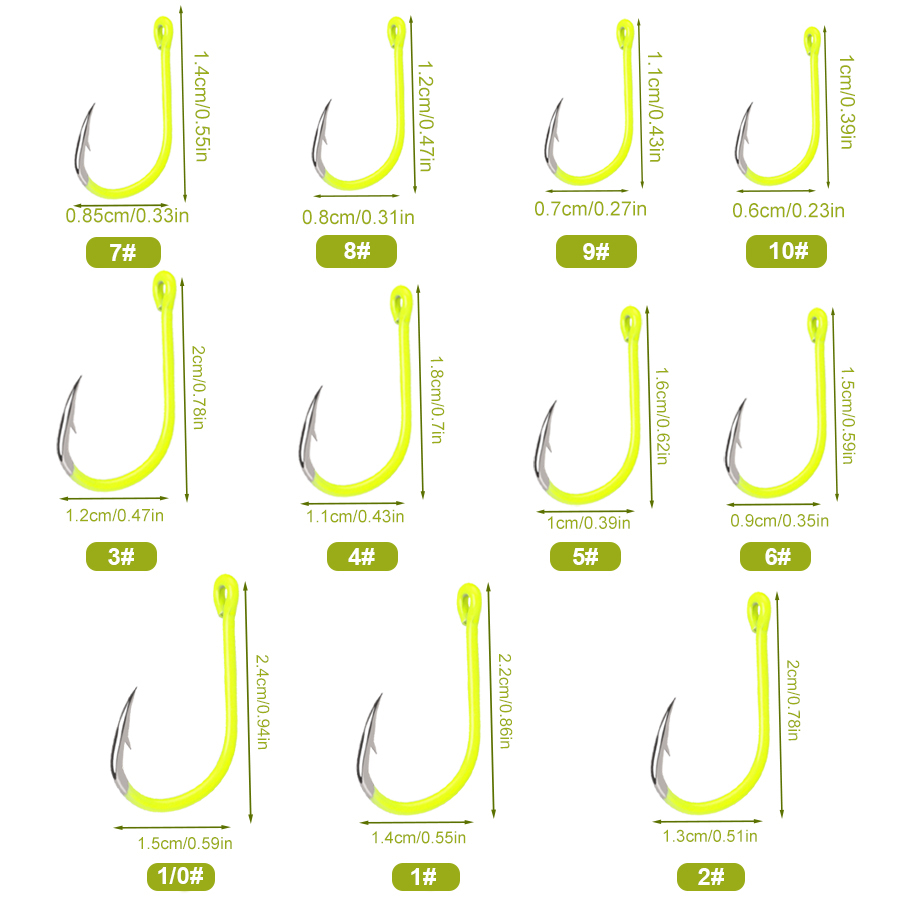 NGB 50pcs 1/0#-10#Fluorescent  - Fishing Hook Assortment recension och pris